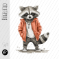 Preview: Bügelbild - " Racoon - Koralle " - Maße nach Auswahl